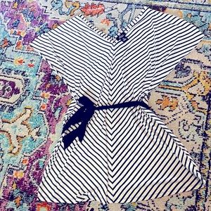 Navy striped belted maternity tunic - large